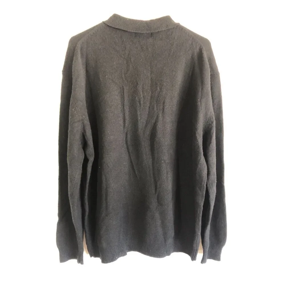 Vtg Y2K NWT Alan Flusser 100% Pure Cashmere Long Sleeve Polo Sweater Black Men M